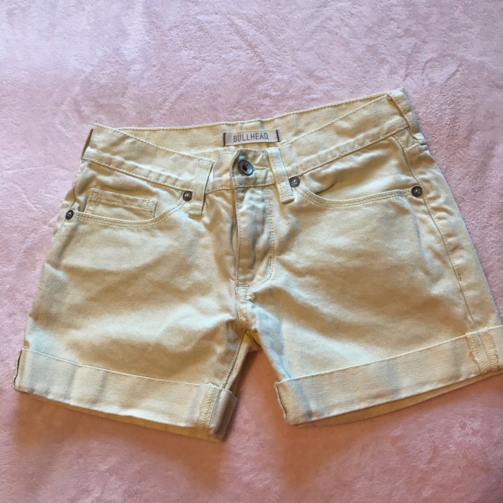 Bullhead Light Yellow Midi Denim Shorts